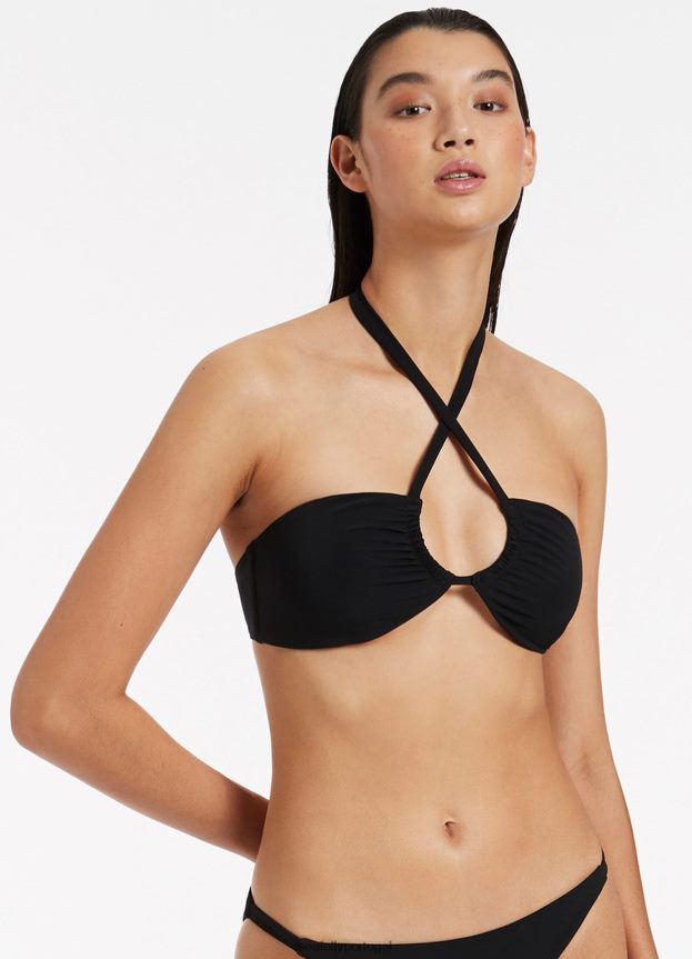 top de biquíni jetset halter reunido mulheres preto Seafolly trajes de banho 4H088V330