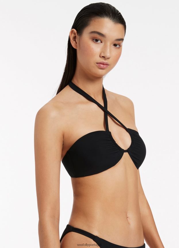 top de biquíni jetset halter reunido mulheres preto Seafolly trajes de banho 4H088V330