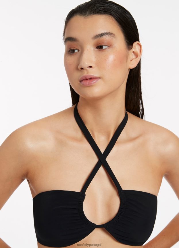 top de biquíni jetset halter reunido mulheres preto Seafolly trajes de banho 4H088V330