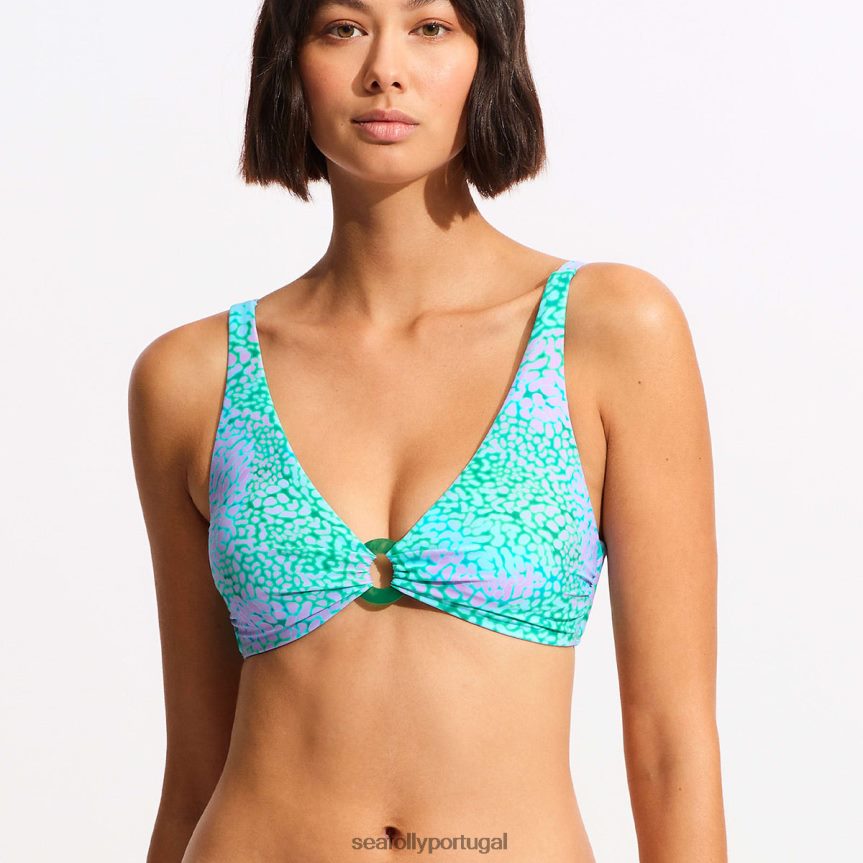 top de biquíni triangular com espinhel de pele do mar mulheres verde vivo Seafolly trajes de banho 4H088V536