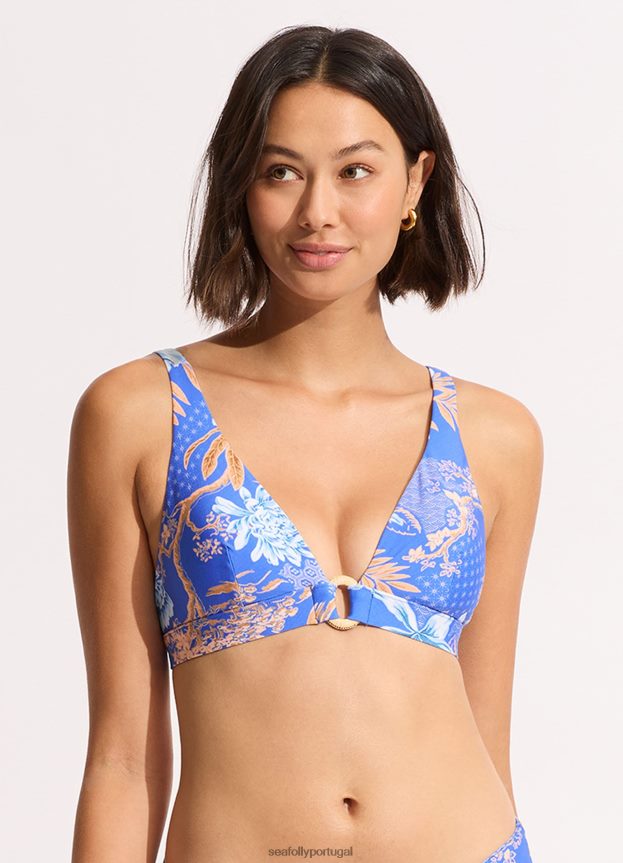 top de biquíni triangular eden longline mulheres azul Seafolly trajes de banho 4H088V176