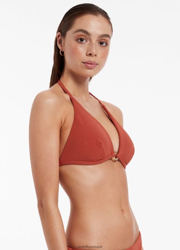 top de biquíni triangular isla rib halter mulheres castanho-avermelhado Seafolly trajes de banho 4H088V354