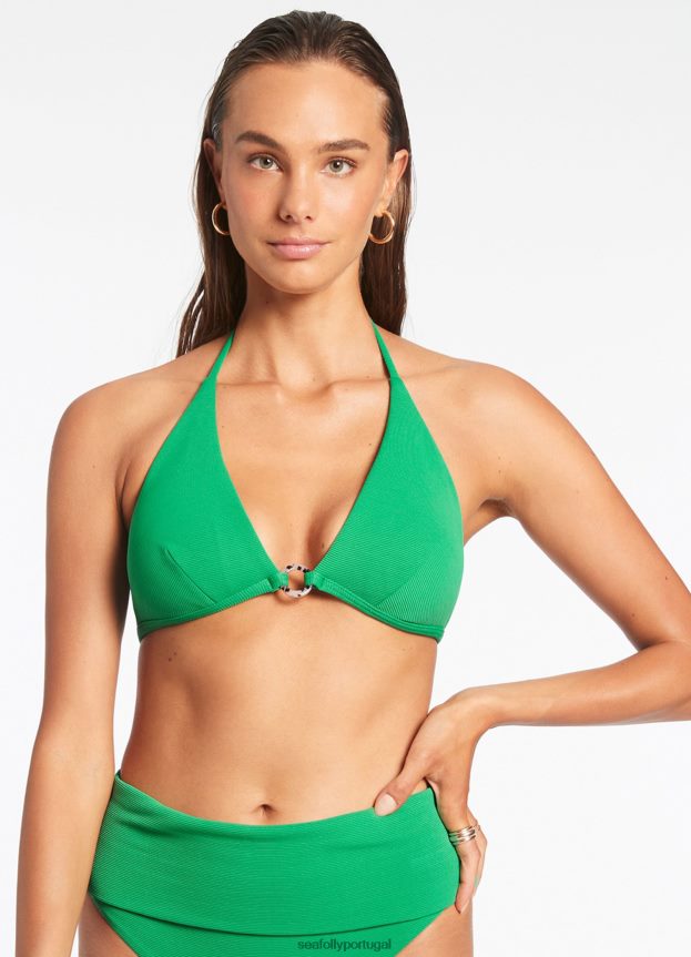 top de biquíni triangular isla rib halter mulheres verde Seafolly trajes de banho 4H088V356