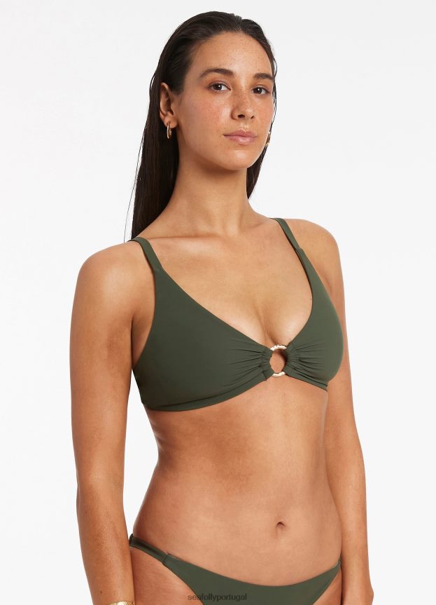 top de biquíni triangular jetset trim c-d mulheres Oliva Seafolly trajes de banho 4H088V545