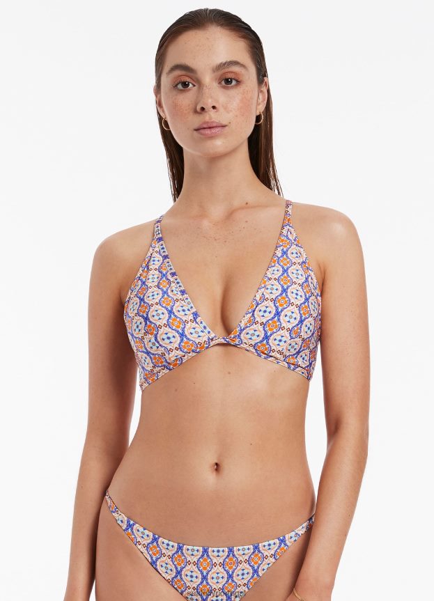 top de biquíni triangular macio azura geo mulheres laranja retrô Seafolly trajes de banho 4H088V352