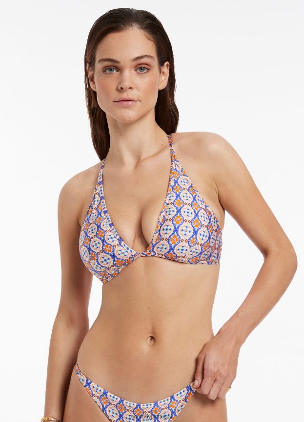 top de biquíni triangular macio azura geo mulheres laranja retrô Seafolly trajes de banho 4H088V352