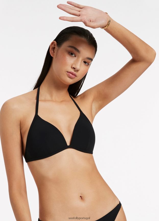 top de biquíni triangular moldado jetset mulheres preto Seafolly trajes de banho 4H088V346