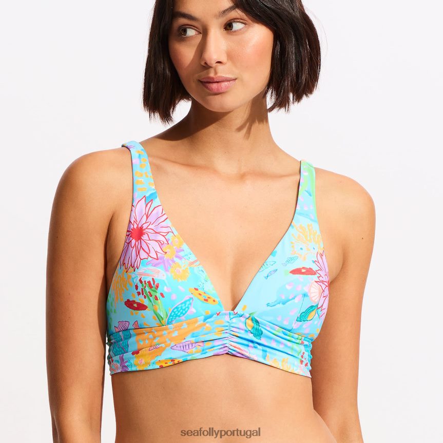 top de biquíni triangular sob o mar mulheres névoa azul Seafolly trajes de banho 4H088V304