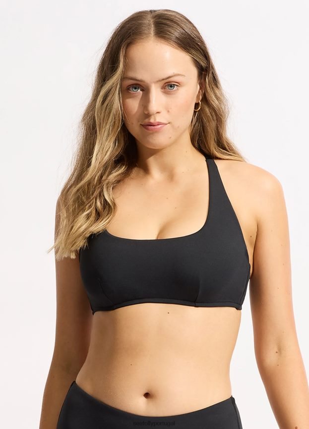 blusa coletiva dd com decote redondo mulheres preto Seafolly trajes de banho 4H088V231