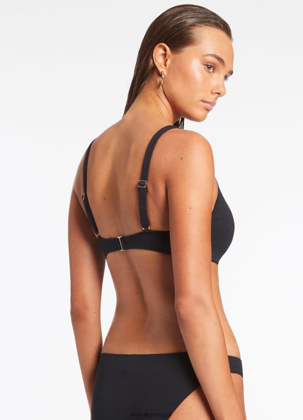 blusa isla rib c-d tri mulheres preto Seafolly trajes de banho 4H088V276