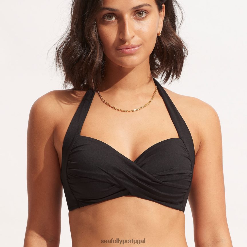 cabresto de copo macio de torção coletiva mulheres preto Seafolly trajes de banho 4H088V202