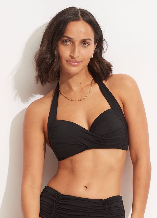 cabresto de copo macio de torção coletiva mulheres preto Seafolly trajes de banho 4H088V202