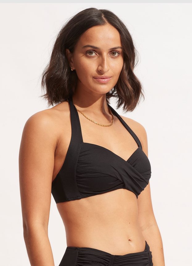 cabresto de copo macio de torção coletiva mulheres preto Seafolly trajes de banho 4H088V202