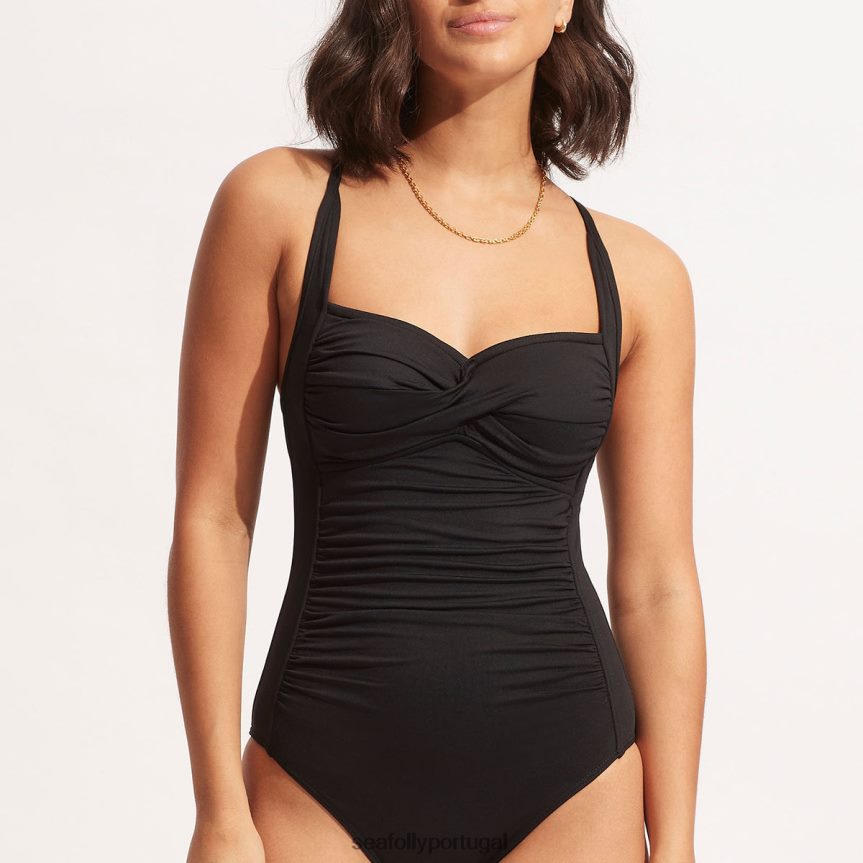 halter torcido coletivo de uma peça mulheres preto Seafolly trajes de banho 4H088V92