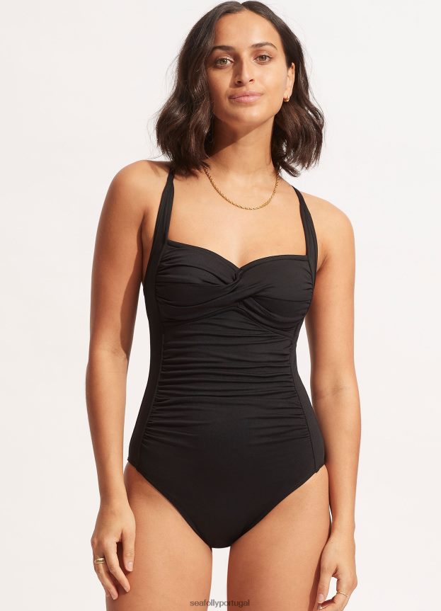 halter torcido coletivo de uma peça mulheres preto Seafolly trajes de banho 4H088V92