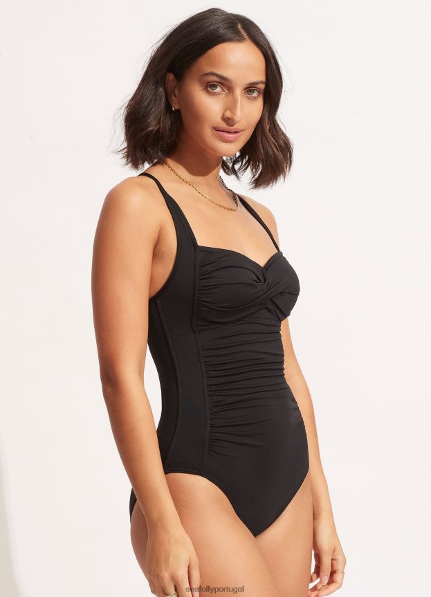 halter torcido coletivo de uma peça mulheres preto Seafolly trajes de banho 4H088V92