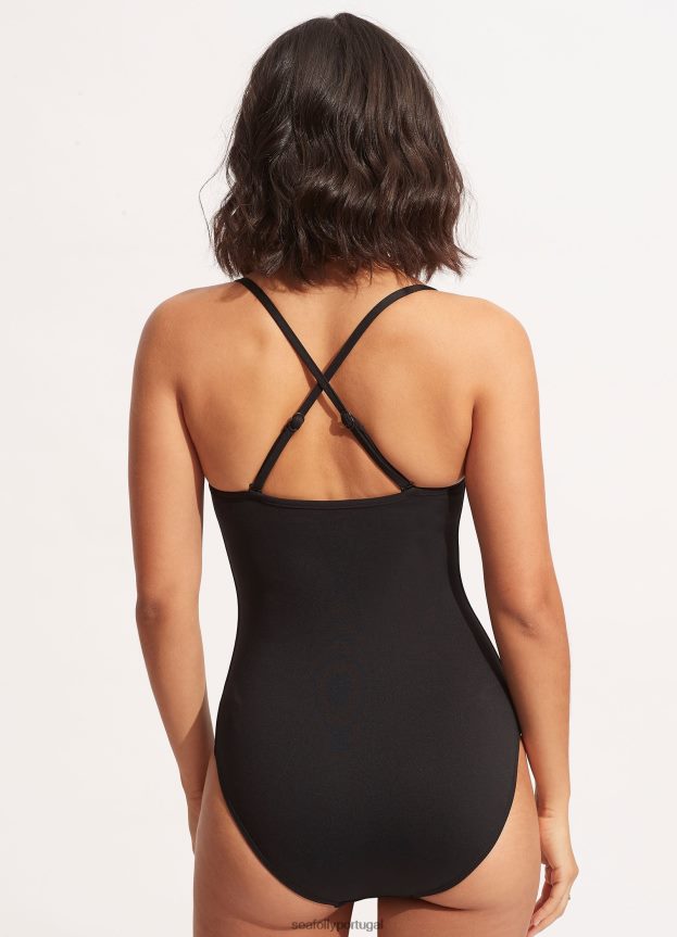 halter torcido coletivo de uma peça mulheres preto Seafolly trajes de banho 4H088V92