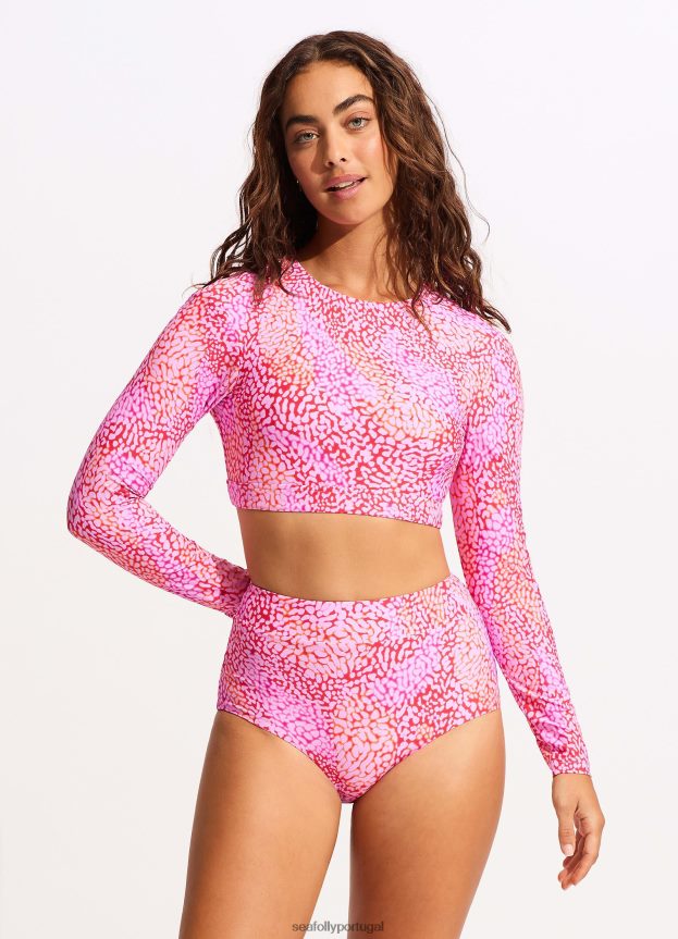 pele do mar manga longa rashie mulheres rosa fúcsia Seafolly trajes de banho 4H088V402