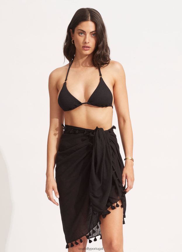 sarongue de gaze de algodão mulheres preto Seafolly trajes de banho 4H088V715
