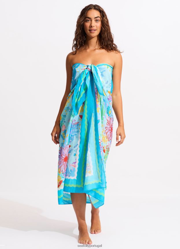 sarongue sob o mar mulheres névoa azul Seafolly trajes de banho 4H088V719