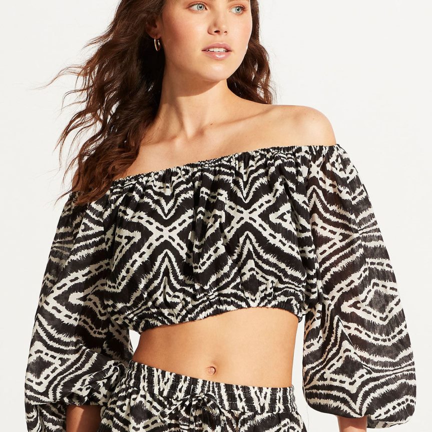 top cropped zanzibar mulheres preto Seafolly trajes de banho 4H088V744