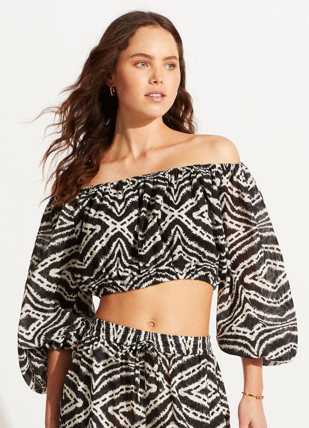 top cropped zanzibar mulheres preto Seafolly trajes de banho 4H088V744
