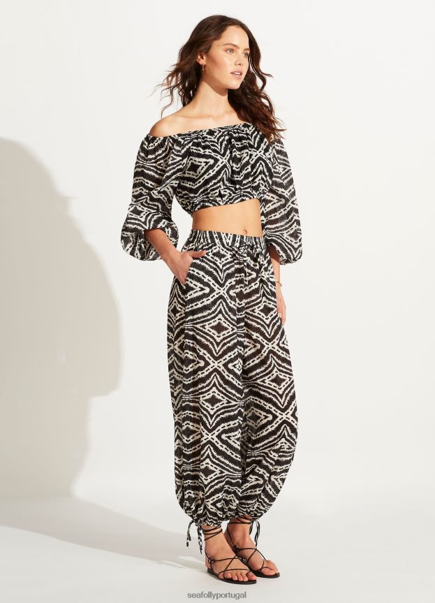 top cropped zanzibar mulheres preto Seafolly trajes de banho 4H088V744