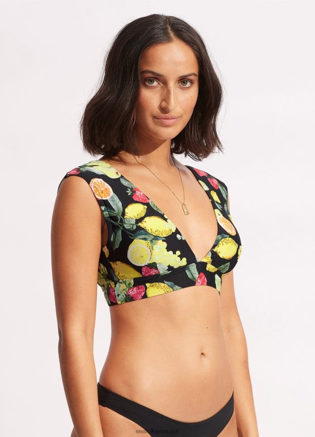 top manga boné Lemoncello mulheres preto Seafolly trajes de banho 4H088V630