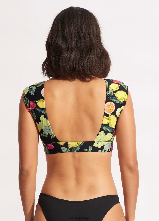 top manga boné Lemoncello mulheres preto Seafolly trajes de banho 4H088V630