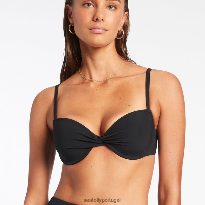 top moldado frontal com torção jetset mulheres preto Seafolly trajes de banho 4H088V280