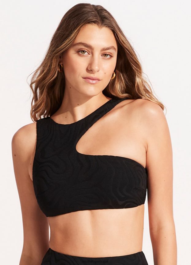 tanque assimétrico de segunda onda mulheres preto Seafolly trajes de banho 4H088V454